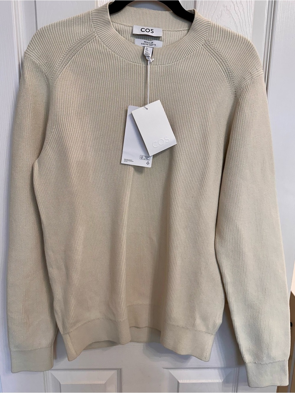 COS Men's Cream Crewneck Organic Cotton Sweater Size S $120